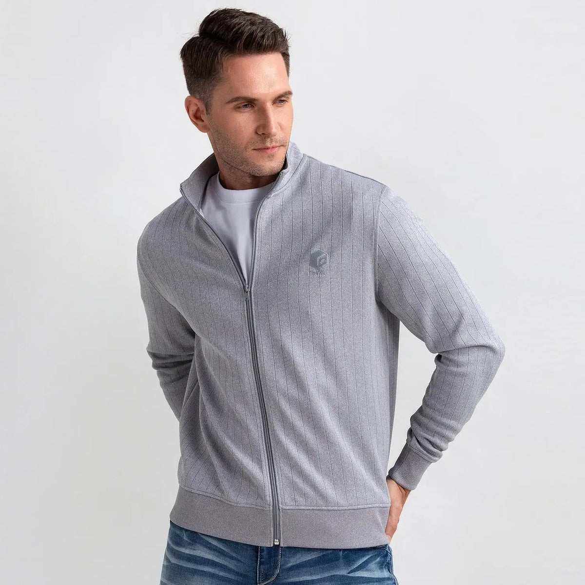 F FitVille Men's EN-JOY Lightweight Full Zip Jacket - Windproof Fleece Lined Hoodie with Pockets, Breathable Stretch Comfort for Running, Hiking & Casual Outerwear