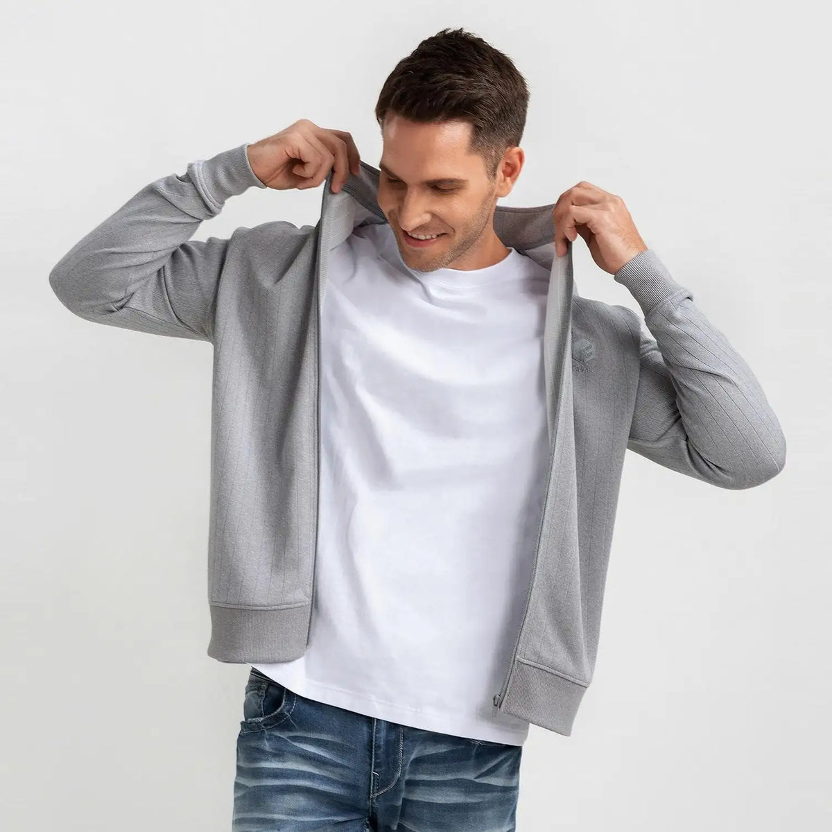 F FitVille Men's EN-JOY Lightweight Full Zip Jacket - Windproof Fleece Lined Hoodie with Pockets, Breathable Stretch Comfort for Running, Hiking & Casual Outerwear